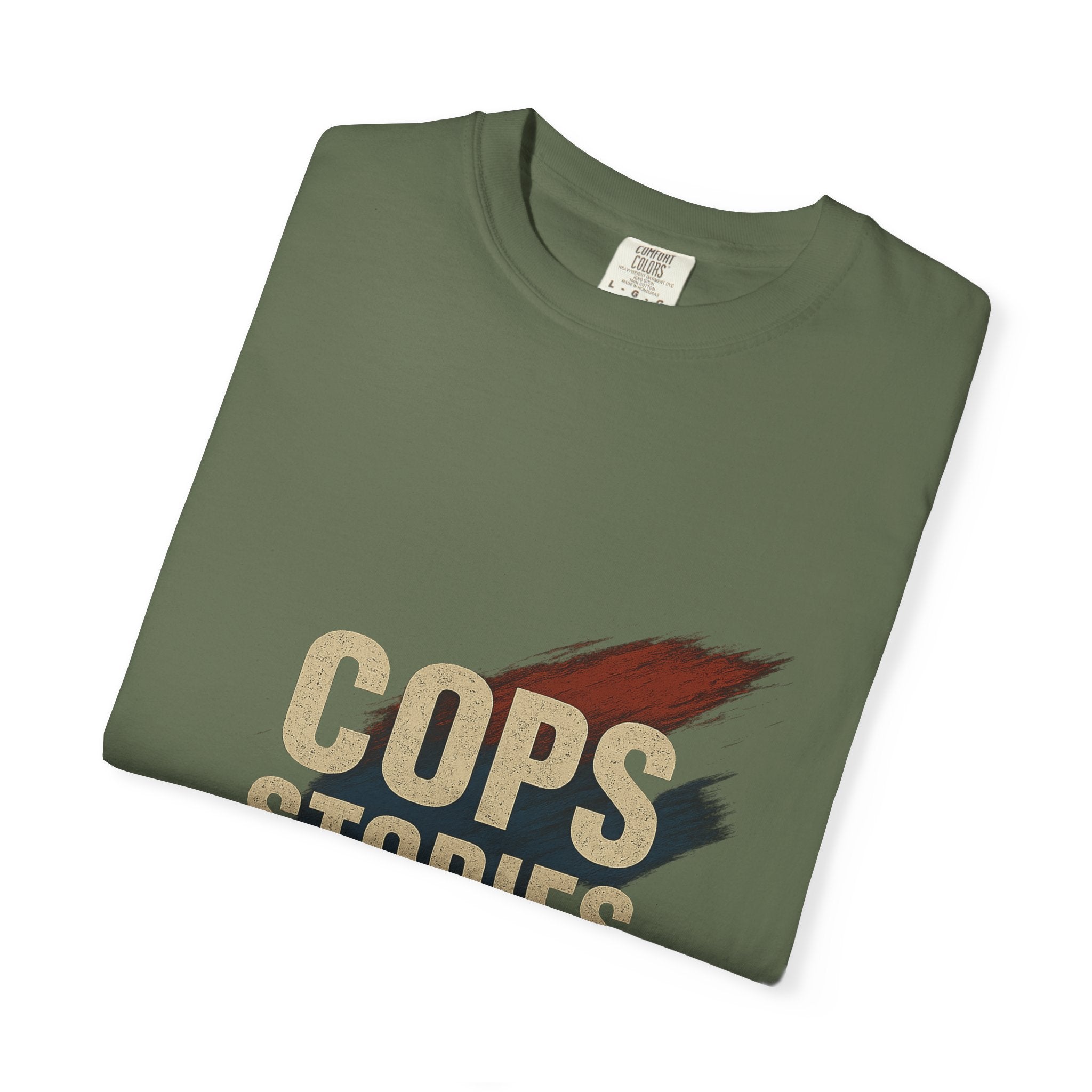 Cops Stories T-shirt | Unisex plaggfärgad T-shirt för polisentusiaster, perfekt för vardagsbruk, presenter, polisuppskattning