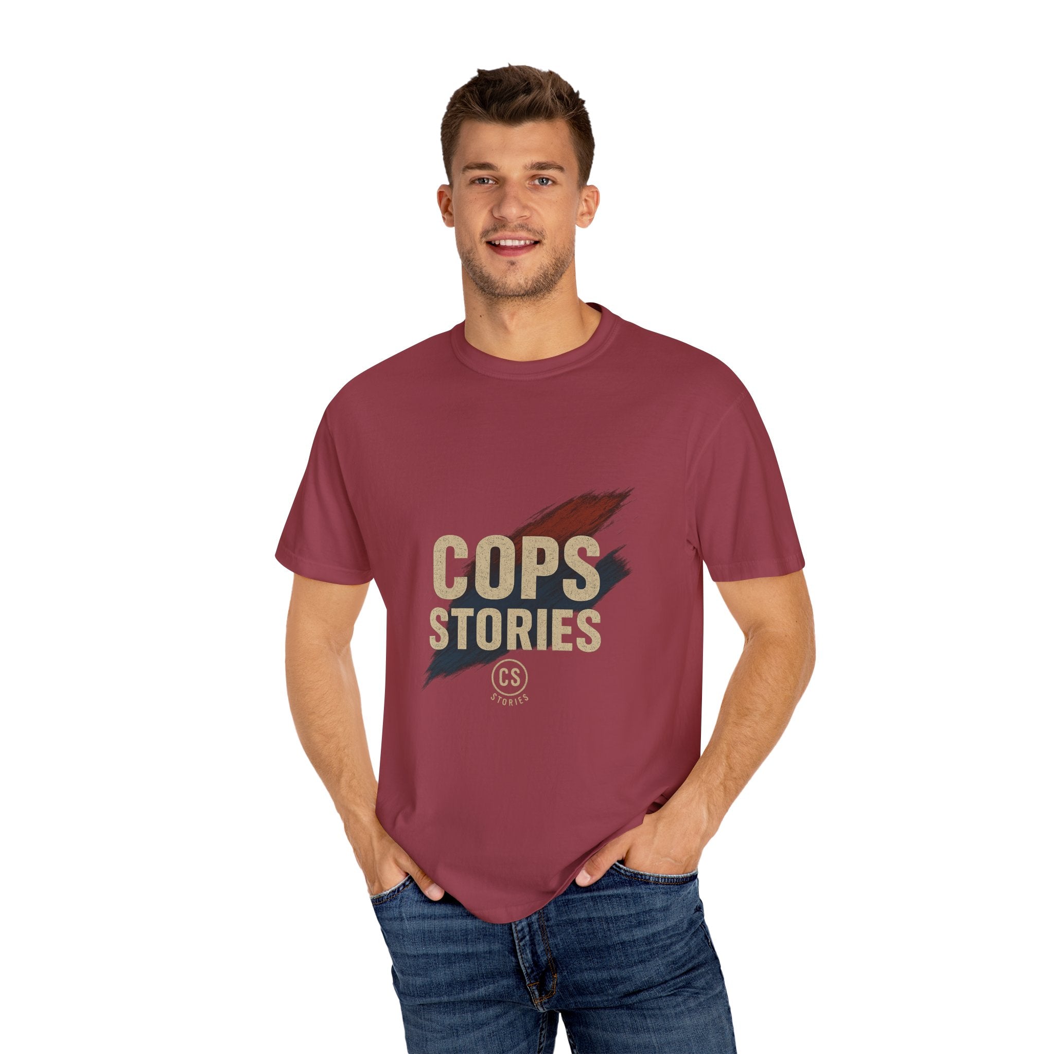 Cops Stories T-shirt | Unisex plaggfärgad T-shirt för polisentusiaster, perfekt för vardagsbruk, presenter, polisuppskattning