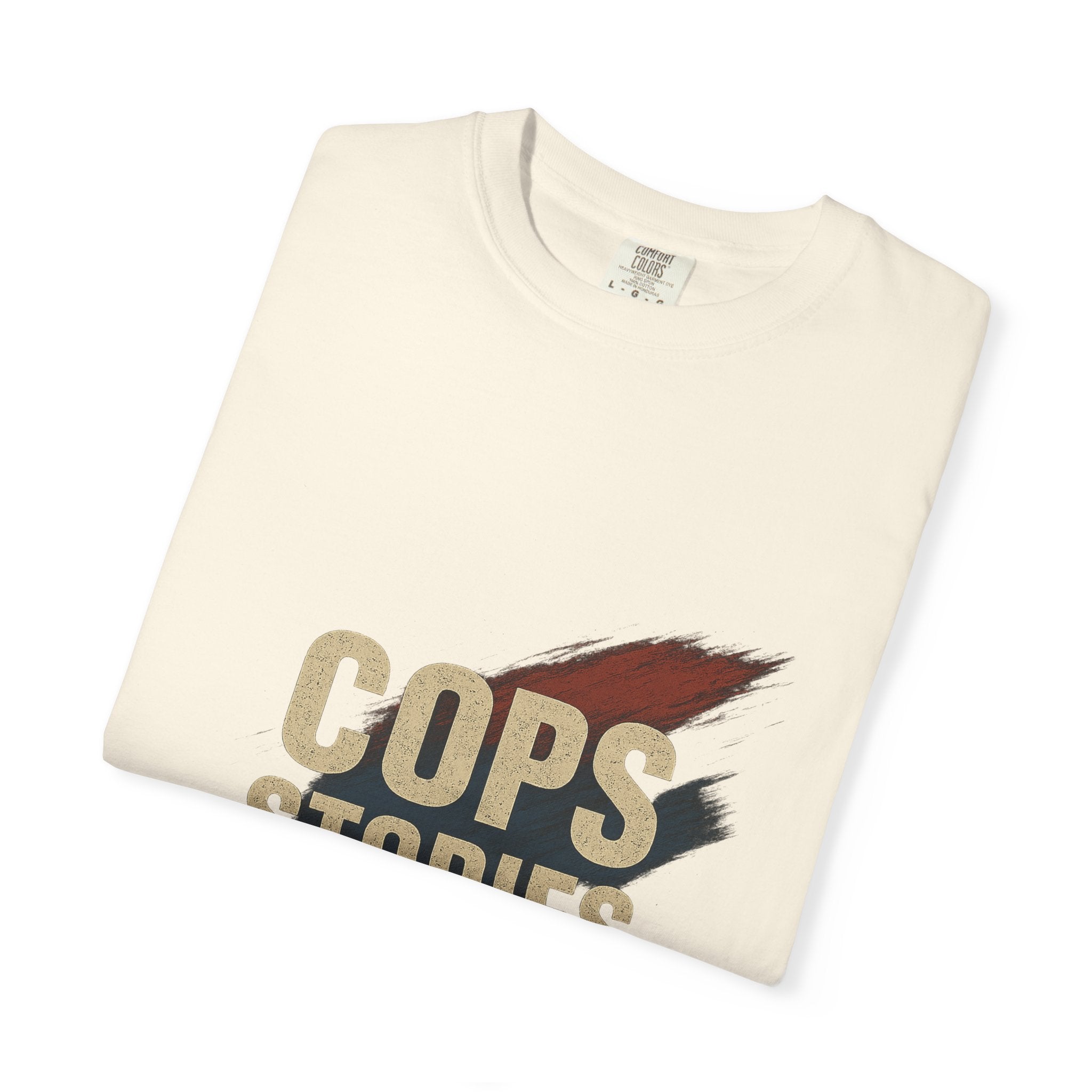 Cops Stories T-shirt | Unisex plaggfärgad T-shirt för polisentusiaster, perfekt för vardagsbruk, presenter, polisuppskattning