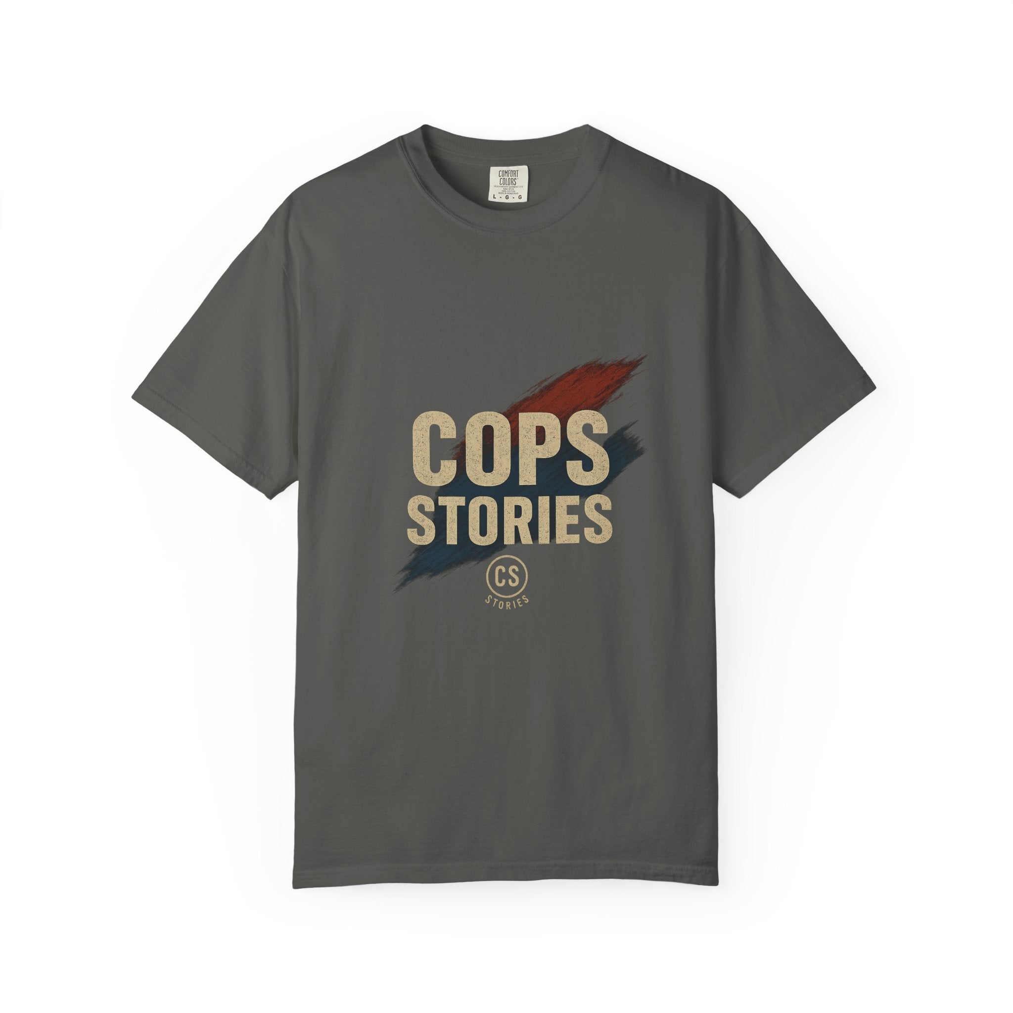 Cops Stories T-shirt | Unisex plaggfärgad T-shirt för polisentusiaster, perfekt för vardagsbruk, presenter, polisuppskattning