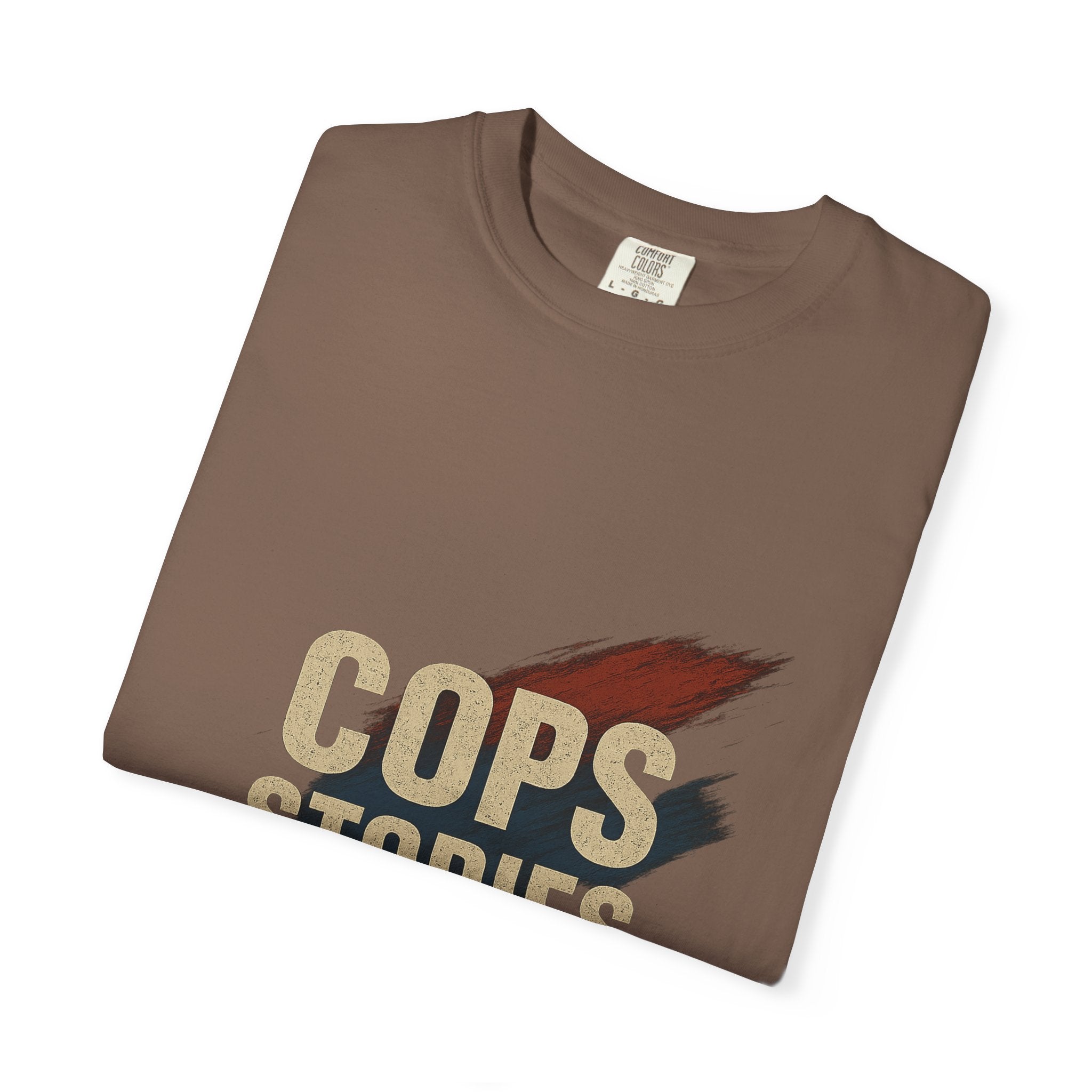 Cops Stories T-shirt | Unisex plaggfärgad T-shirt för polisentusiaster, perfekt för vardagsbruk, presenter, polisuppskattning