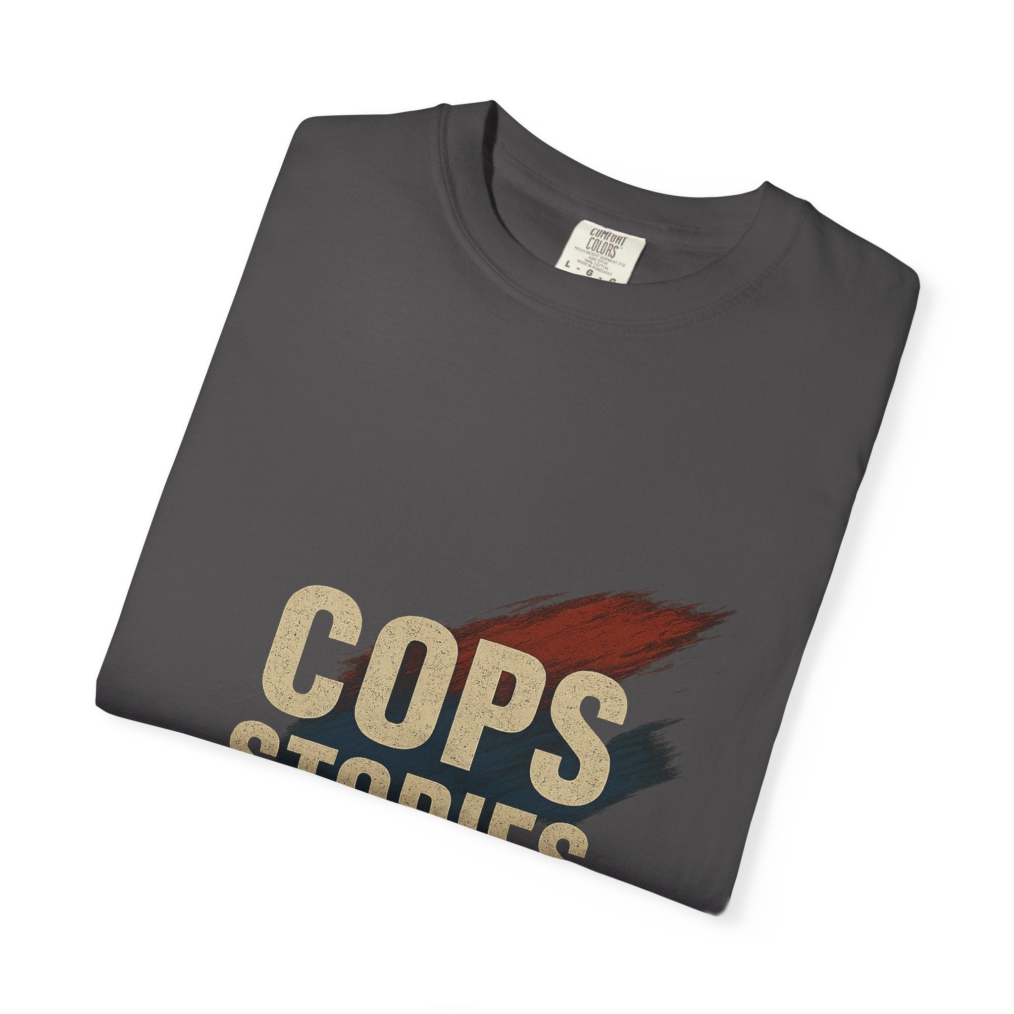 Cops Stories T-shirt | Unisex plaggfärgad T-shirt för polisentusiaster, perfekt för vardagsbruk, presenter, polisuppskattning