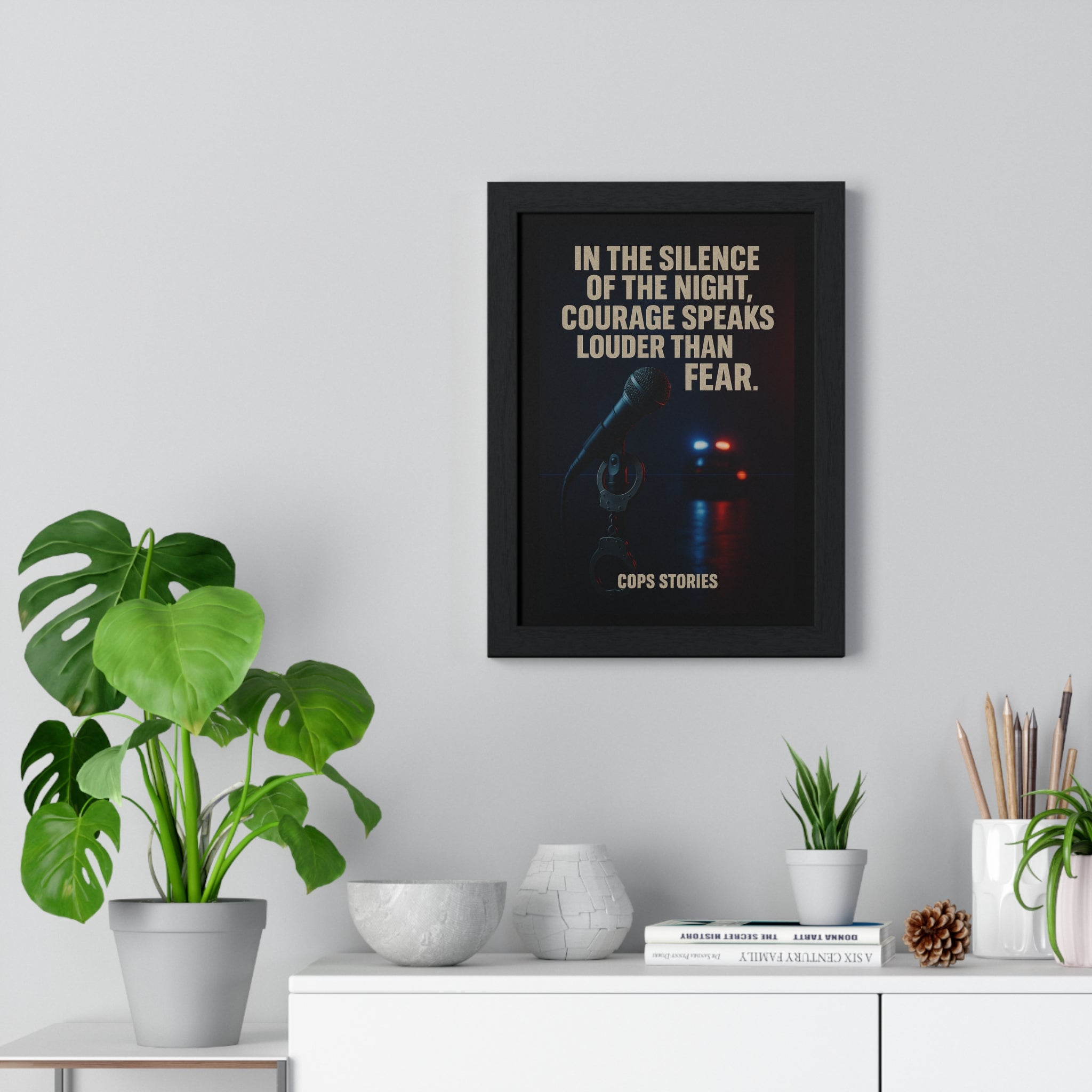 Inspirerande väggkonst, vertikal inramad poster, motiverande dekor för poliser, modcitat, väggdekoration för hemmakontoret