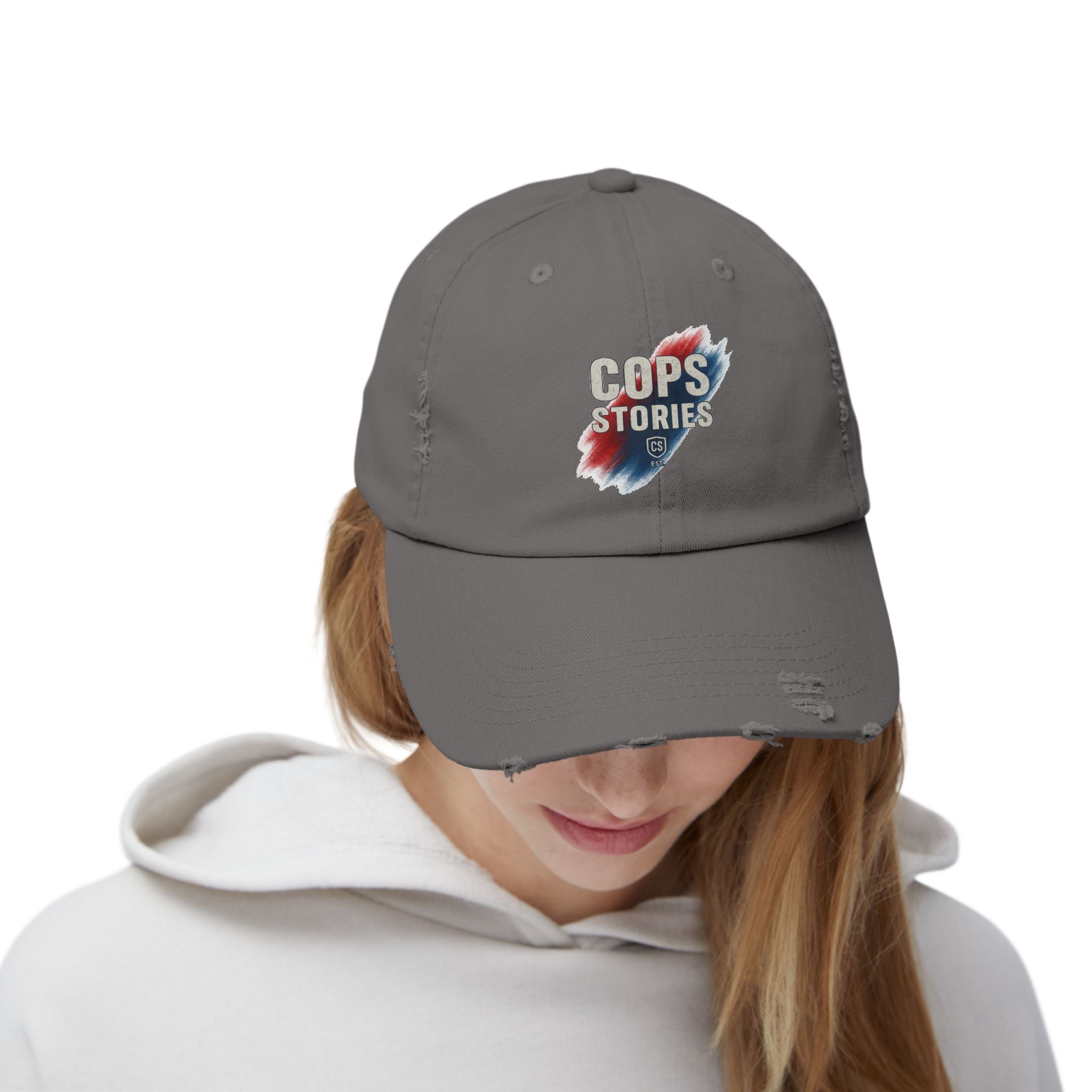 Cops Stories Unisex-keps med sliten passform | Avslappnad stil, present till polisen, vardagskläder, unik accessoar, cool hatt