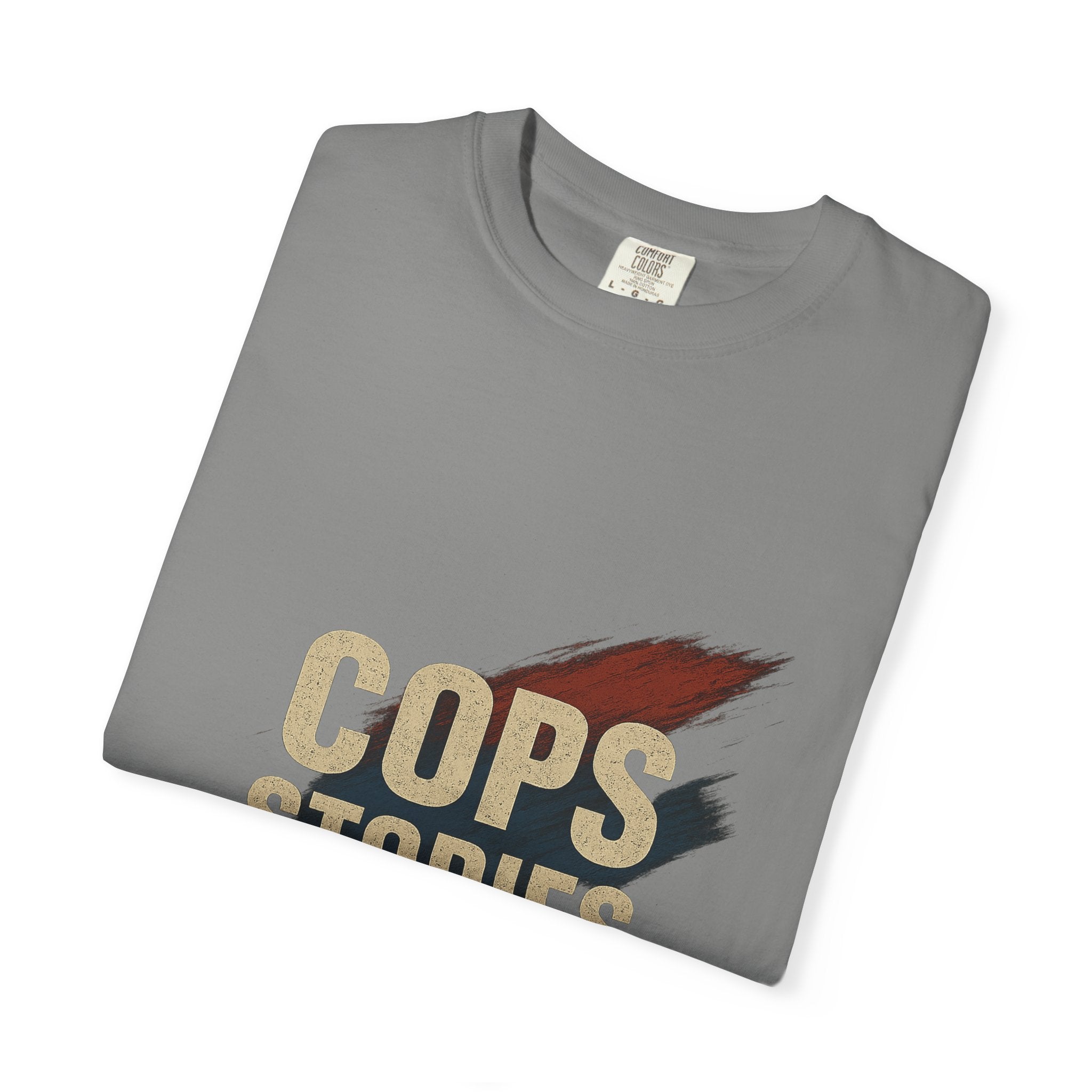 Cops Stories T-shirt | Unisex plaggfärgad T-shirt för polisentusiaster, perfekt för vardagsbruk, presenter, polisuppskattning
