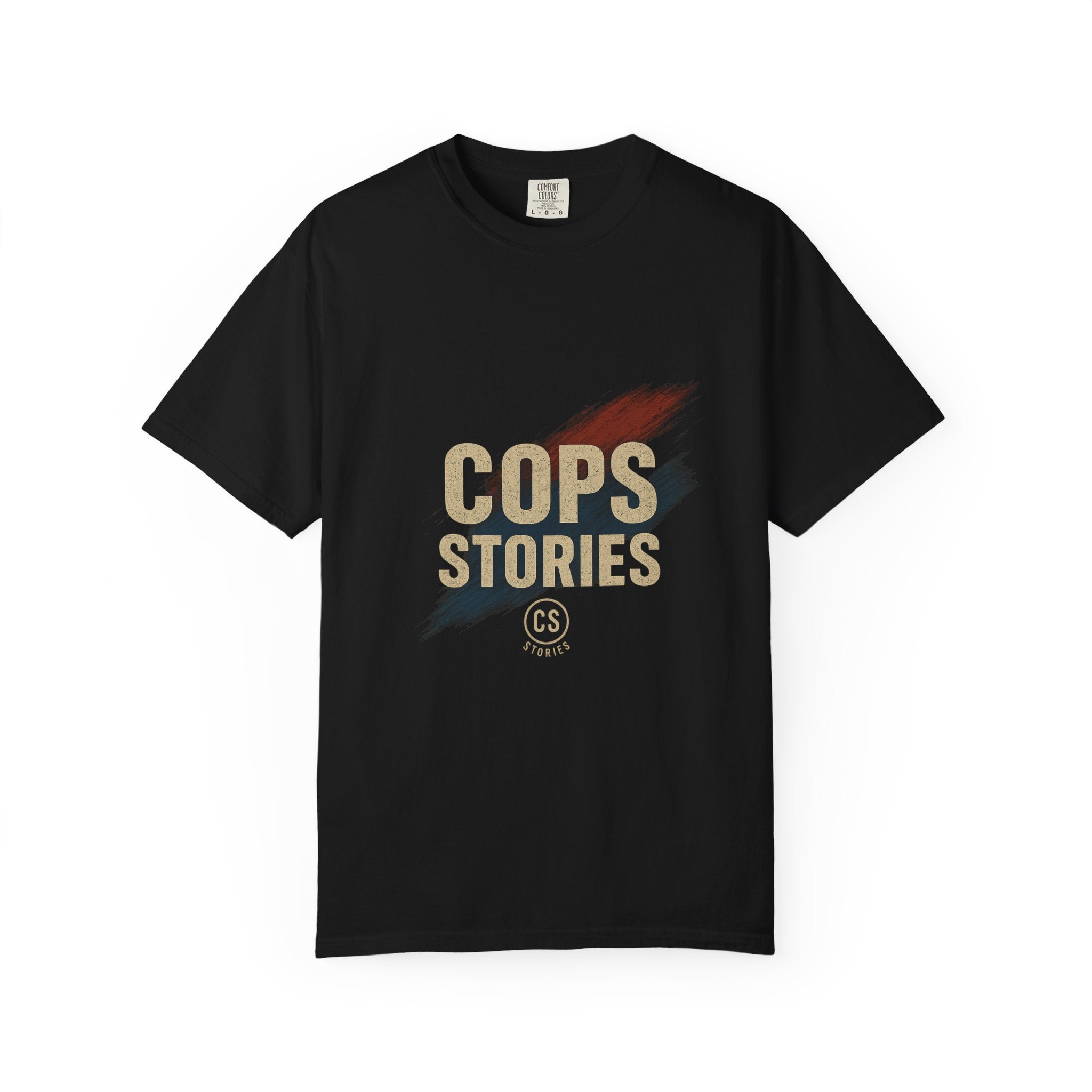 Cops Stories T-shirt | Unisex plaggfärgad T-shirt för polisentusiaster, perfekt för vardagsbruk, presenter, polisuppskattning