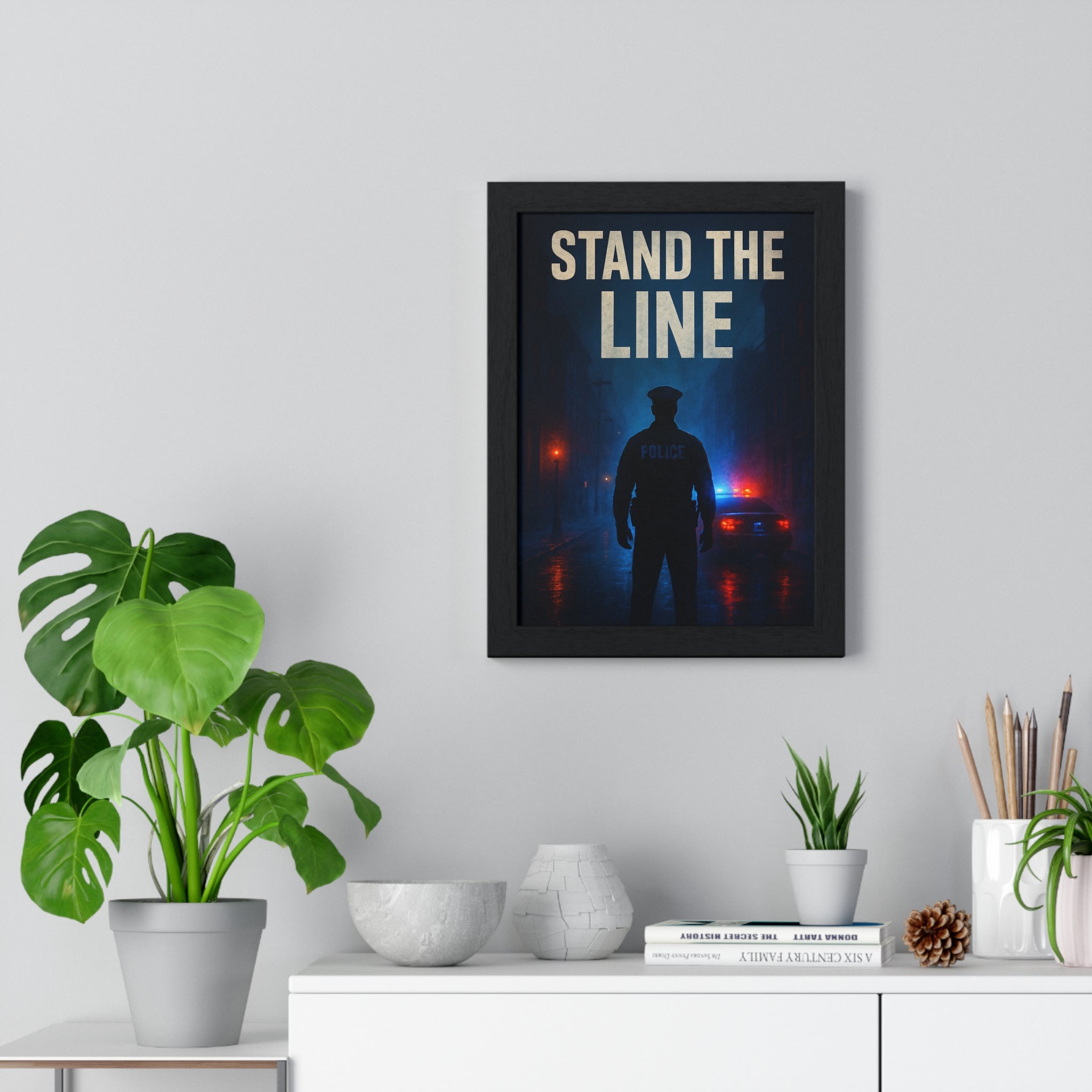 Inramad poster med modig polis - Stå på linjekonsten för heminredning 