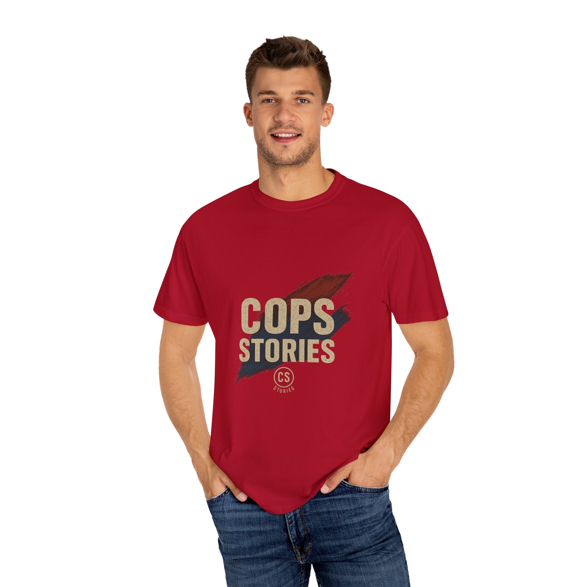 Cops Stories T-shirt | Unisex plaggfärgad T-shirt för polisentusiaster, perfekt för vardagsbruk, presenter, polisuppskattning