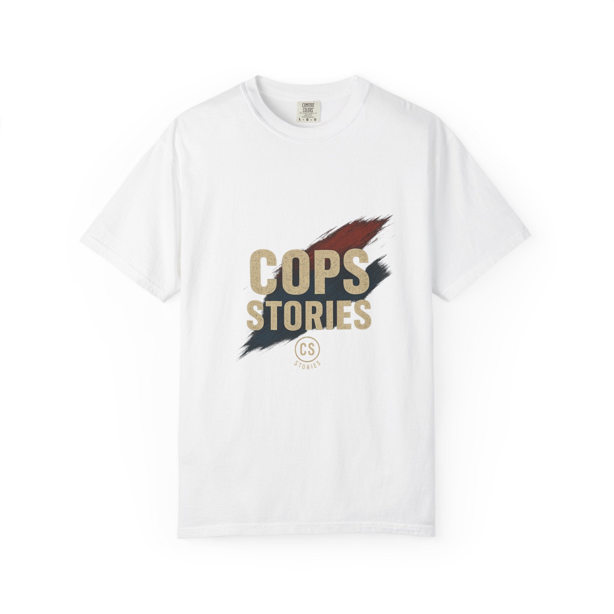 Cops Stories T-shirt | Unisex plaggfärgad T-shirt för polisentusiaster, perfekt för vardagsbruk, presenter, polisuppskattning
