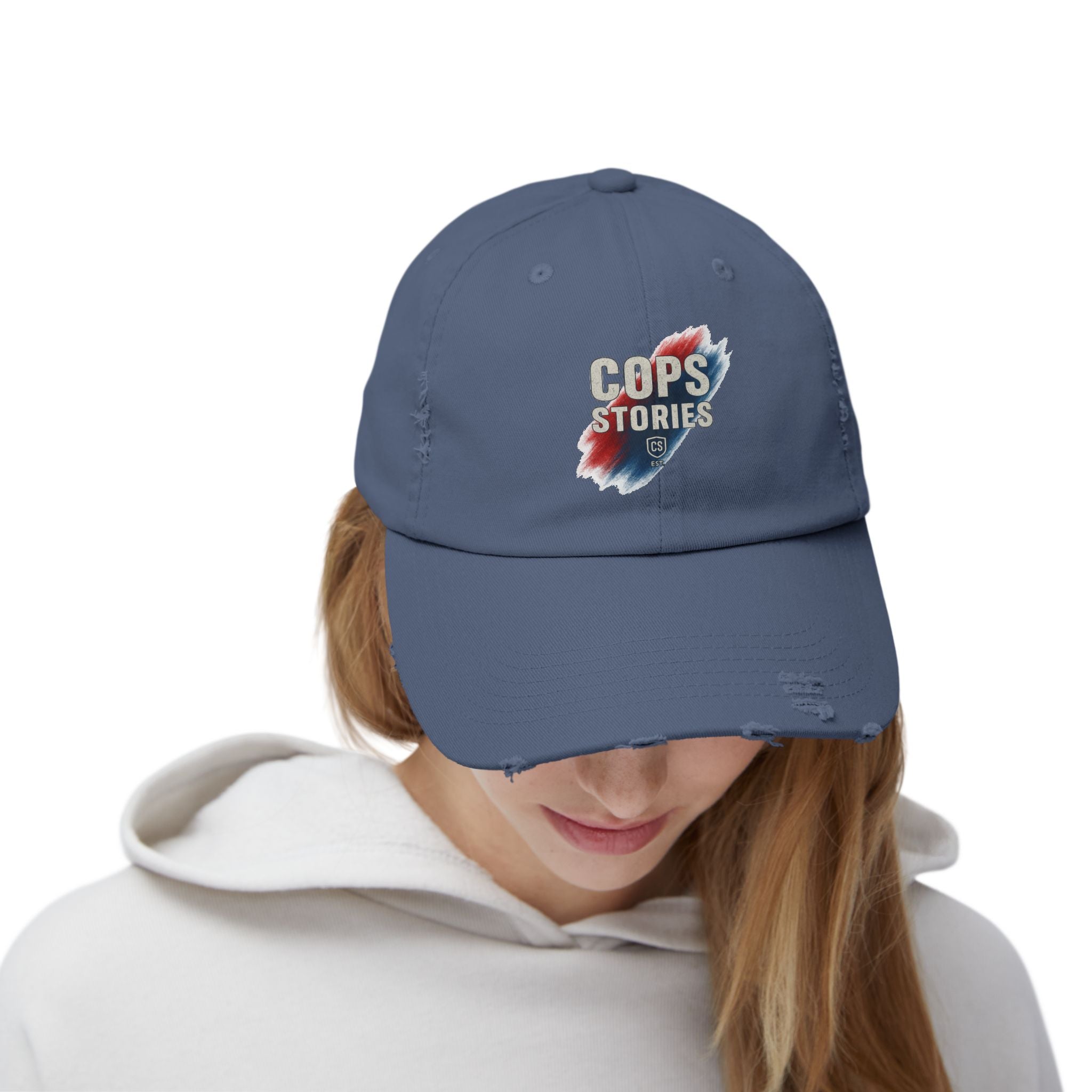 Cops Stories Unisex-keps med sliten passform | Avslappnad stil, present till polisen, vardagskläder, unik accessoar, cool hatt