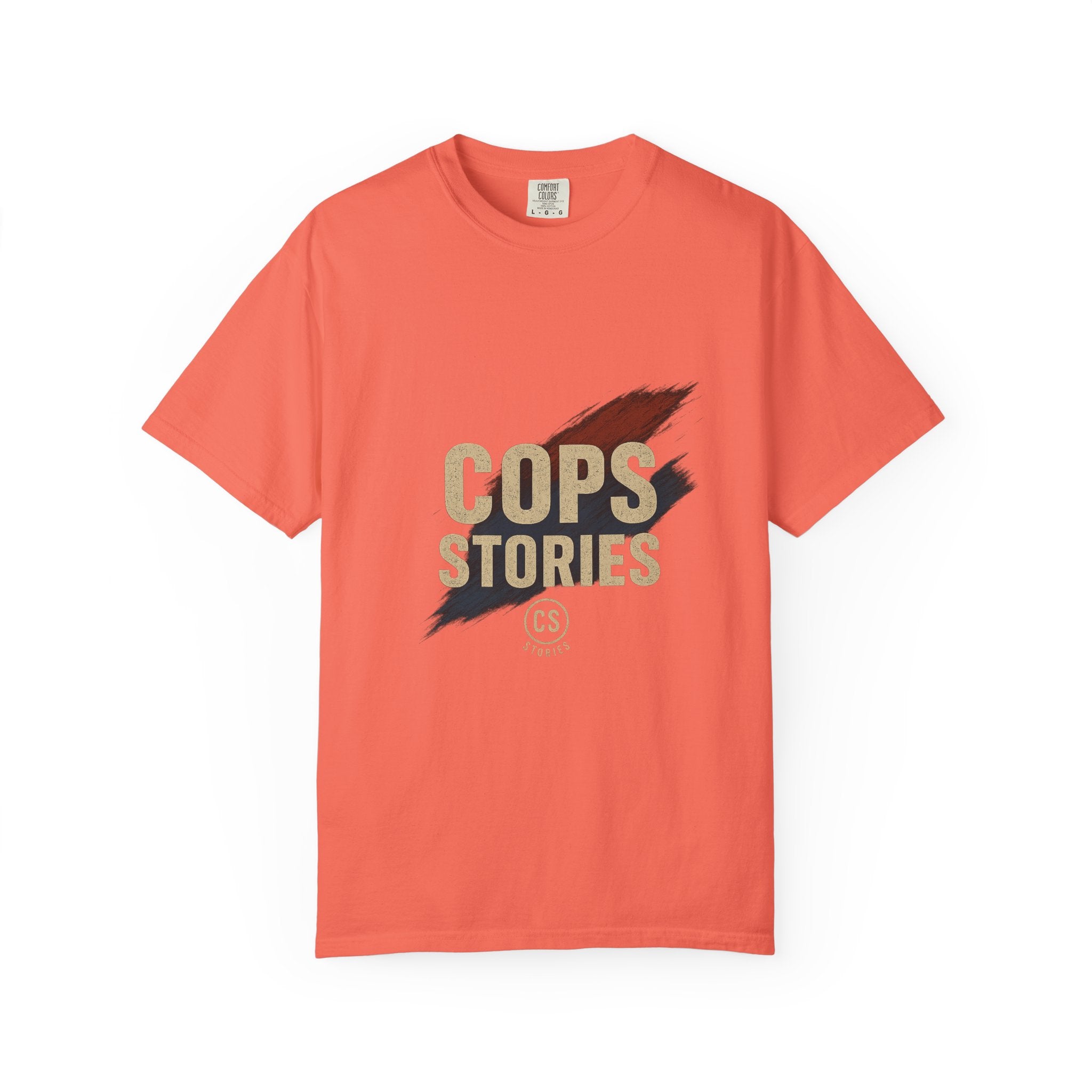 Cops Stories T-shirt | Unisex plaggfärgad T-shirt för polisentusiaster, perfekt för vardagsbruk, presenter, polisuppskattning