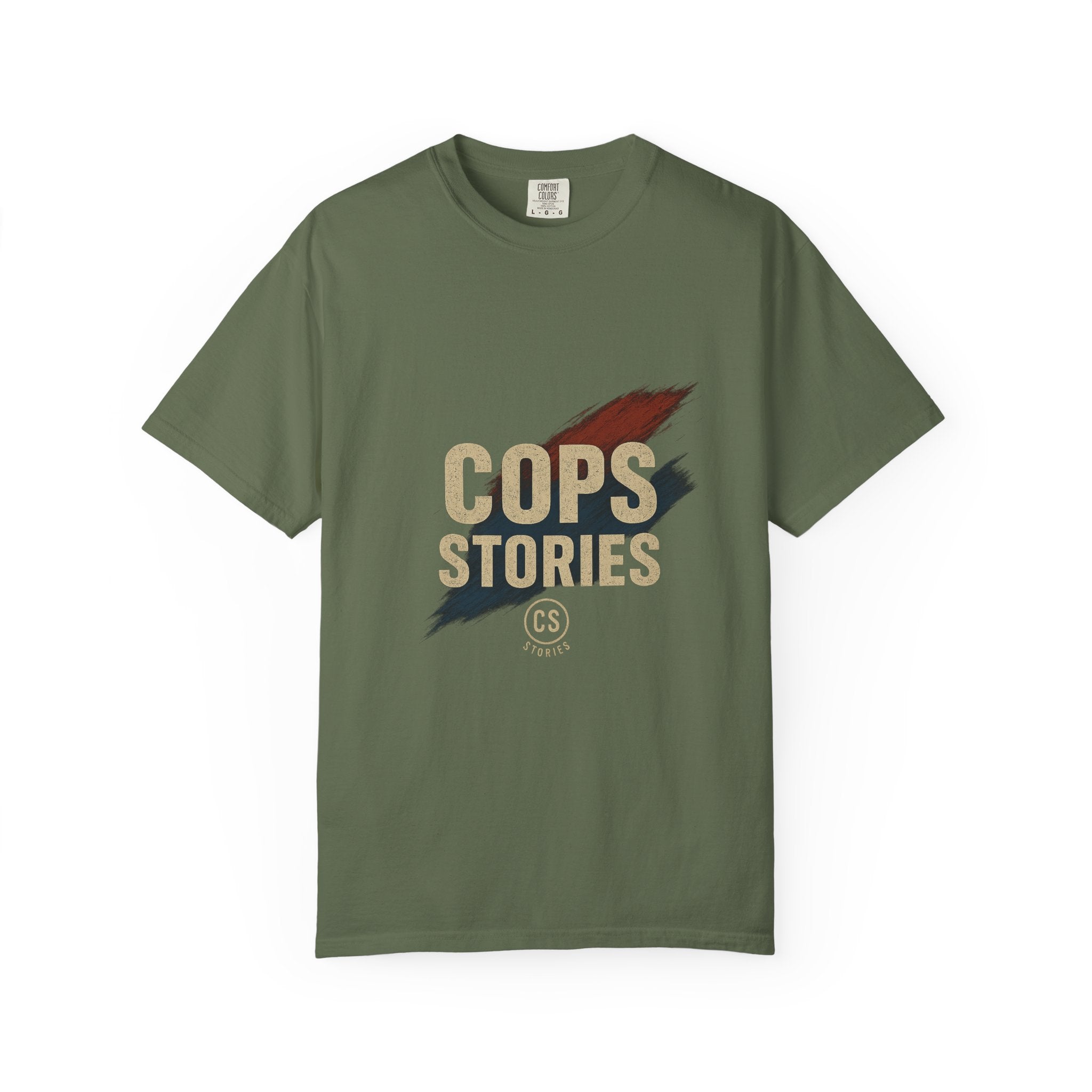 Cops Stories T-shirt | Unisex plaggfärgad T-shirt för polisentusiaster, perfekt för vardagsbruk, presenter, polisuppskattning