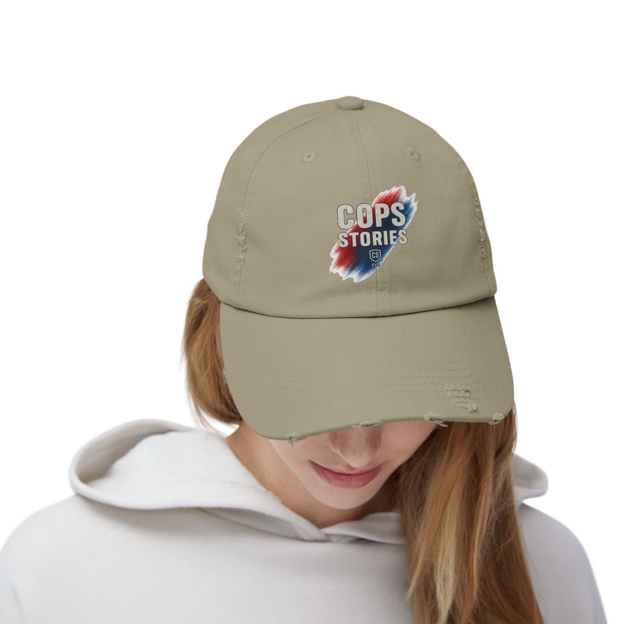 Cops Stories Unisex-keps med sliten passform | Avslappnad stil, present till polisen, vardagskläder, unik accessoar, cool hatt
