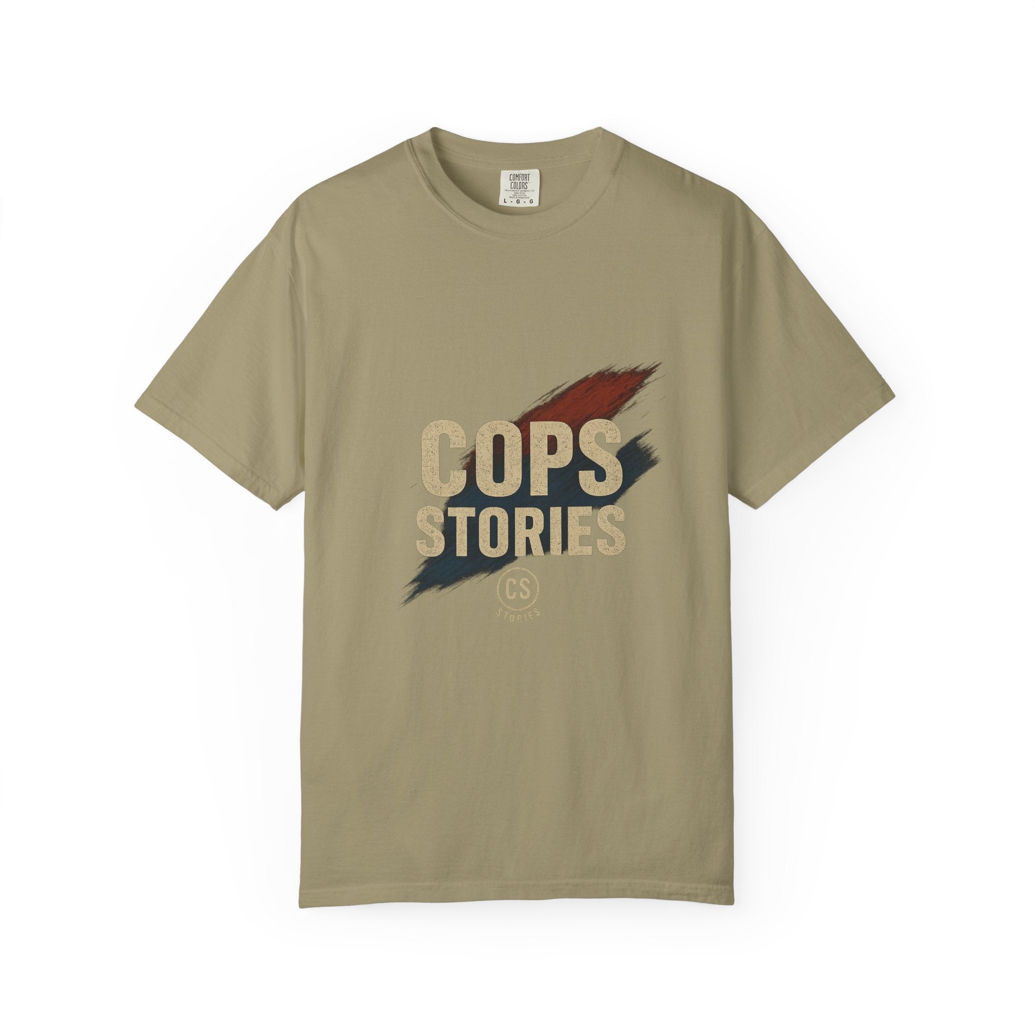 Cops Stories T-shirt | Unisex plaggfärgad T-shirt för polisentusiaster, perfekt för vardagsbruk, presenter, polisuppskattning