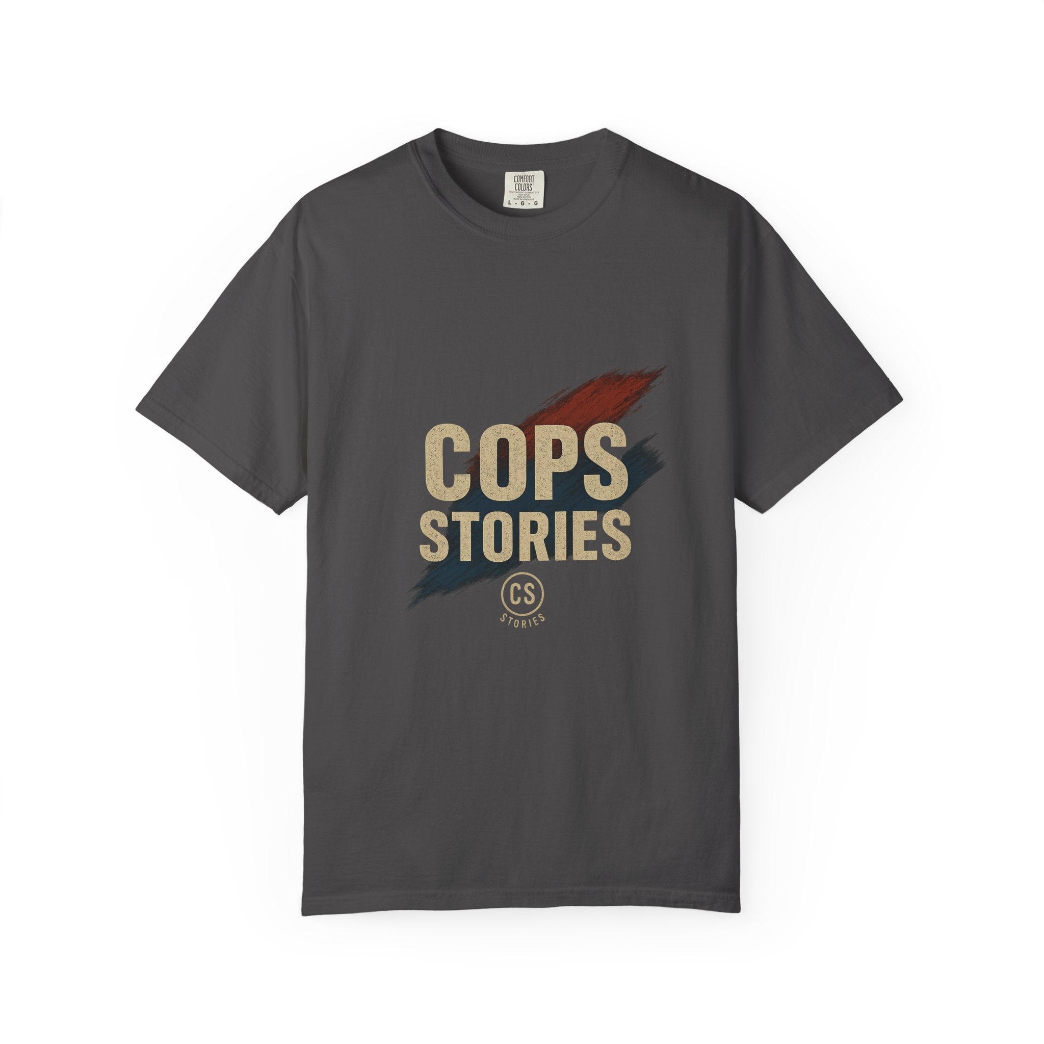 Cops Stories T-shirt | Unisex plaggfärgad T-shirt för polisentusiaster, perfekt för vardagsbruk, presenter, polisuppskattning