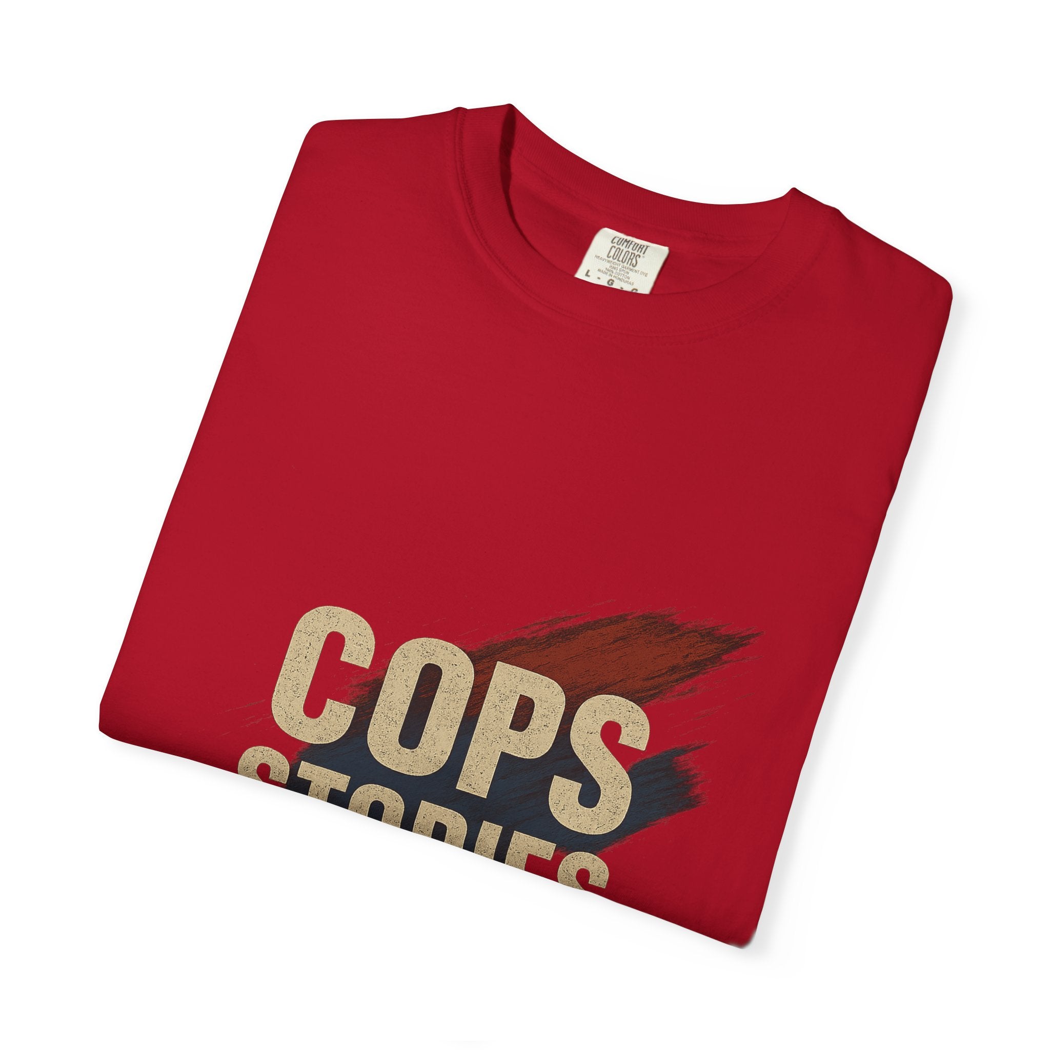 Cops Stories T-shirt | Unisex plaggfärgad T-shirt för polisentusiaster, perfekt för vardagsbruk, presenter, polisuppskattning