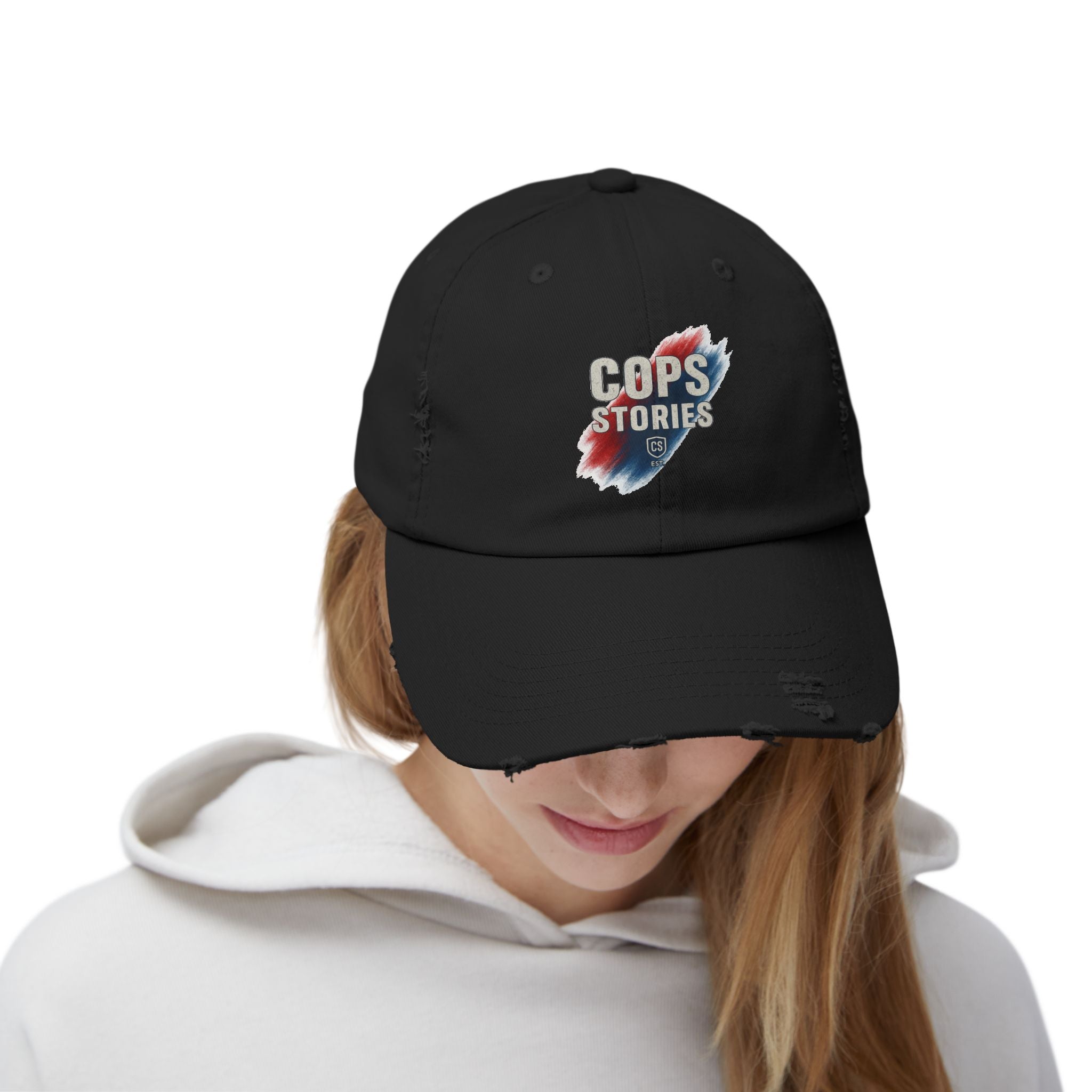 Cops Stories Unisex-keps med sliten passform | Avslappnad stil, present till polisen, vardagskläder, unik accessoar, cool hatt