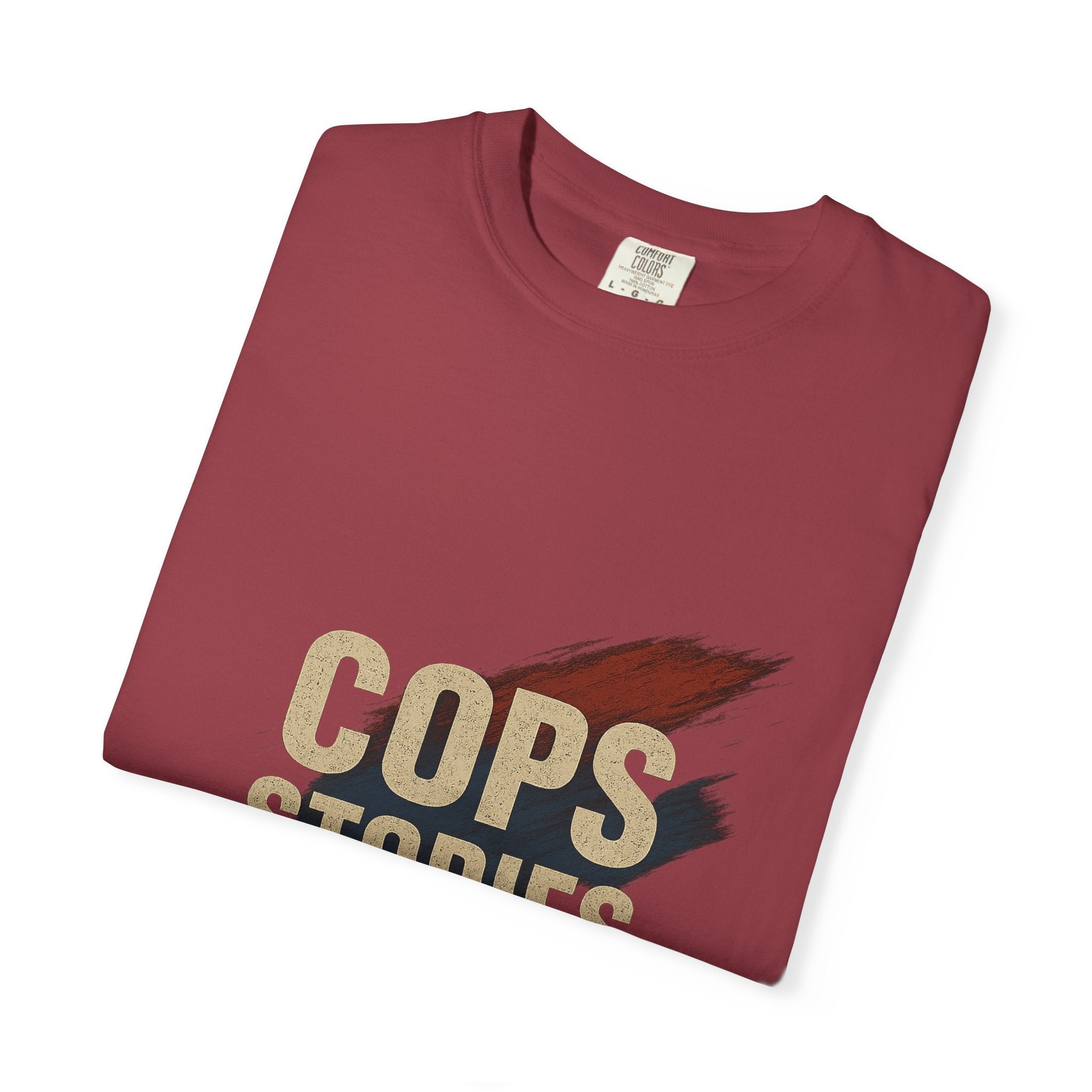 Cops Stories T-shirt | Unisex plaggfärgad T-shirt för polisentusiaster, perfekt för vardagsbruk, presenter, polisuppskattning