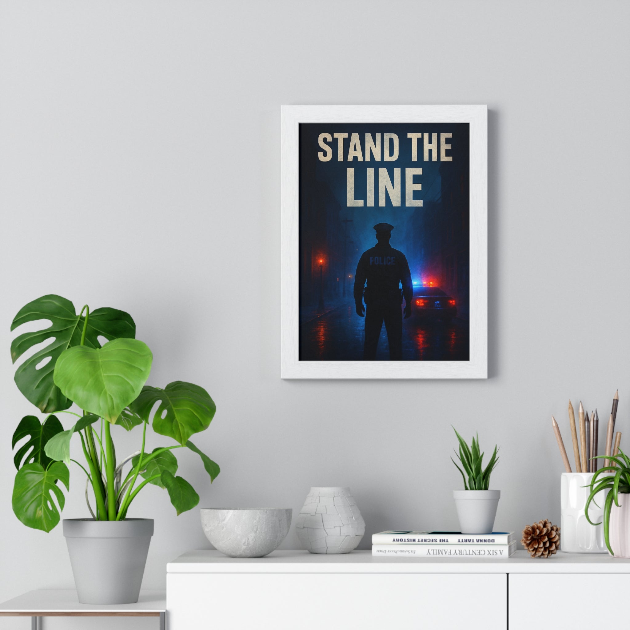 Inramad poster med modig polis - Stå på linjekonsten för heminredning 