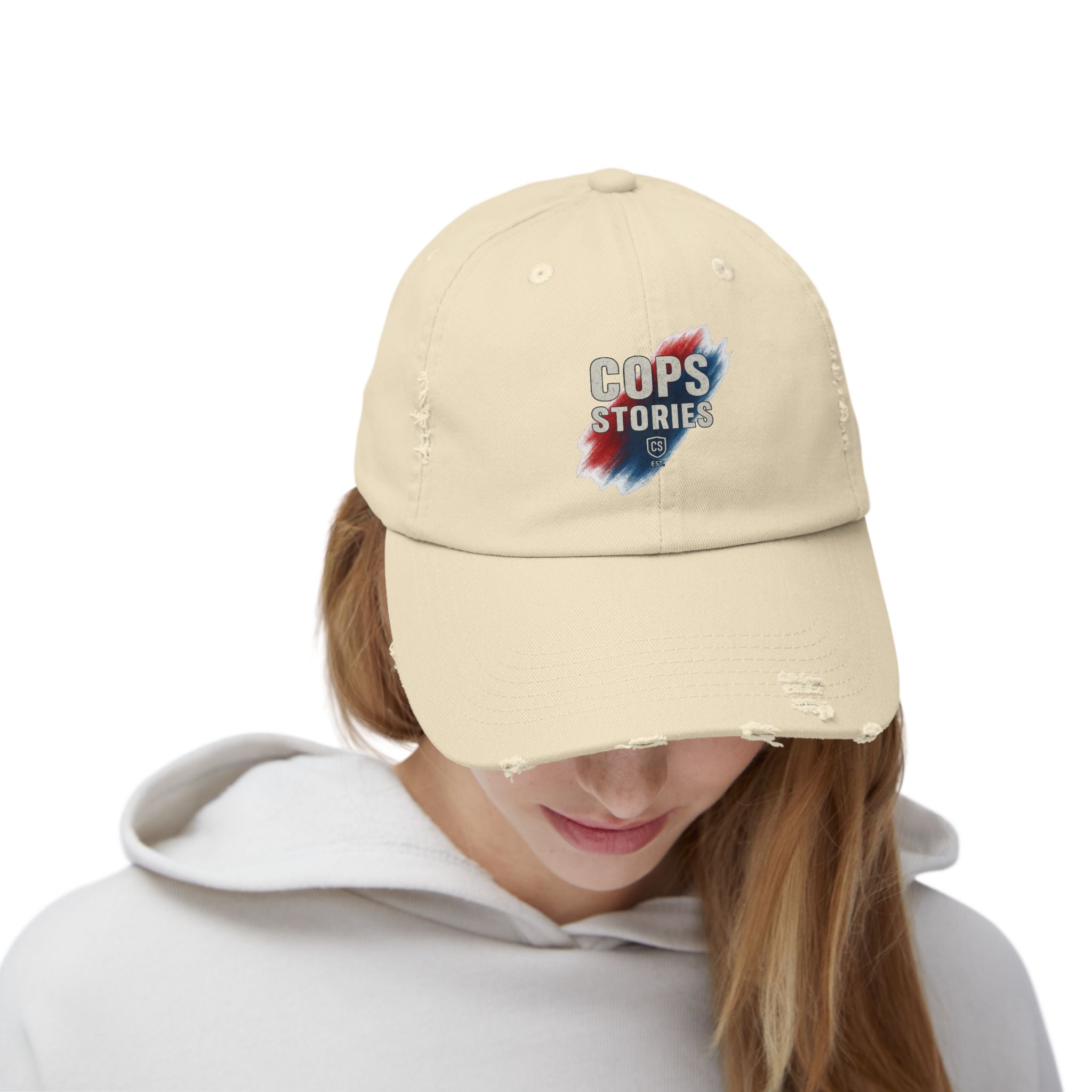 Cops Stories Unisex-keps med sliten passform | Avslappnad stil, present till polisen, vardagskläder, unik accessoar, cool hatt