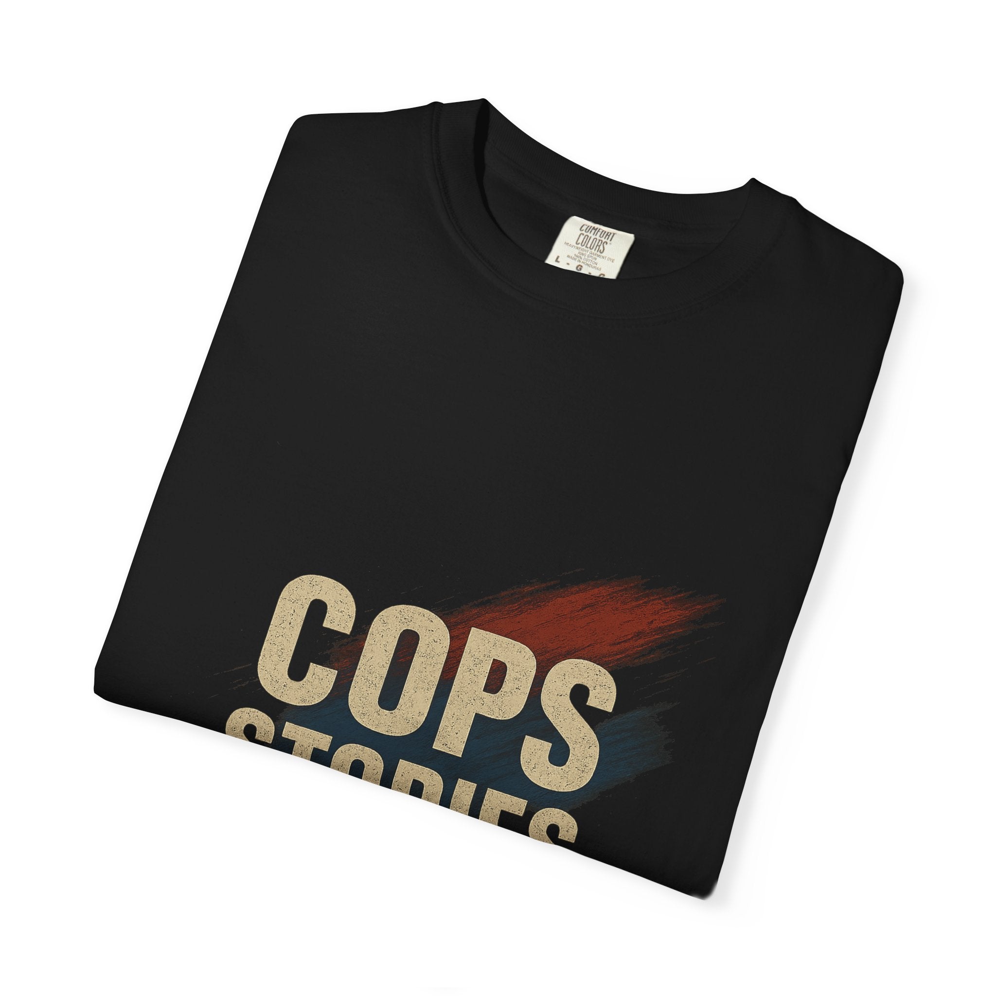 Cops Stories T-shirt | Unisex plaggfärgad T-shirt för polisentusiaster, perfekt för vardagsbruk, presenter, polisuppskattning