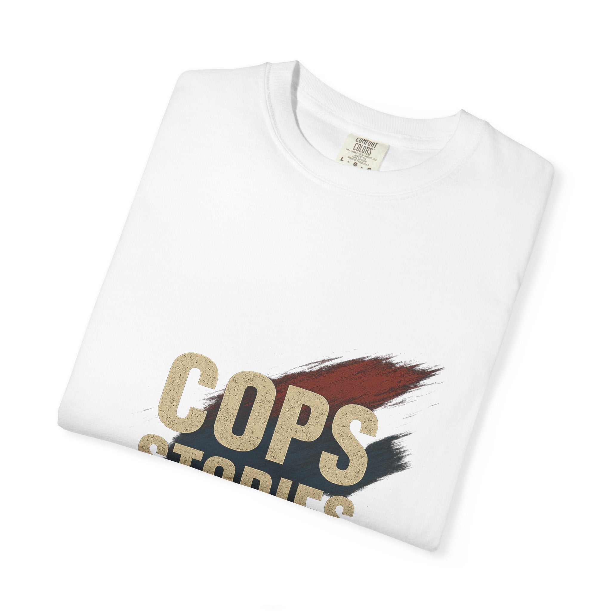 Cops Stories T-shirt | Unisex plaggfärgad T-shirt för polisentusiaster, perfekt för vardagsbruk, presenter, polisuppskattning